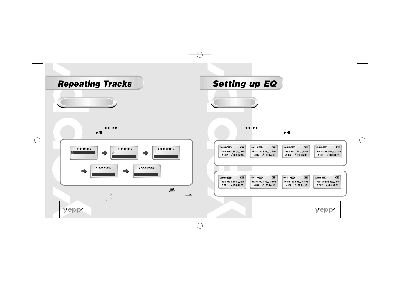 Repeating tracks setting up eq | Samsung YP-30SH User Manual | Page 9 / 30