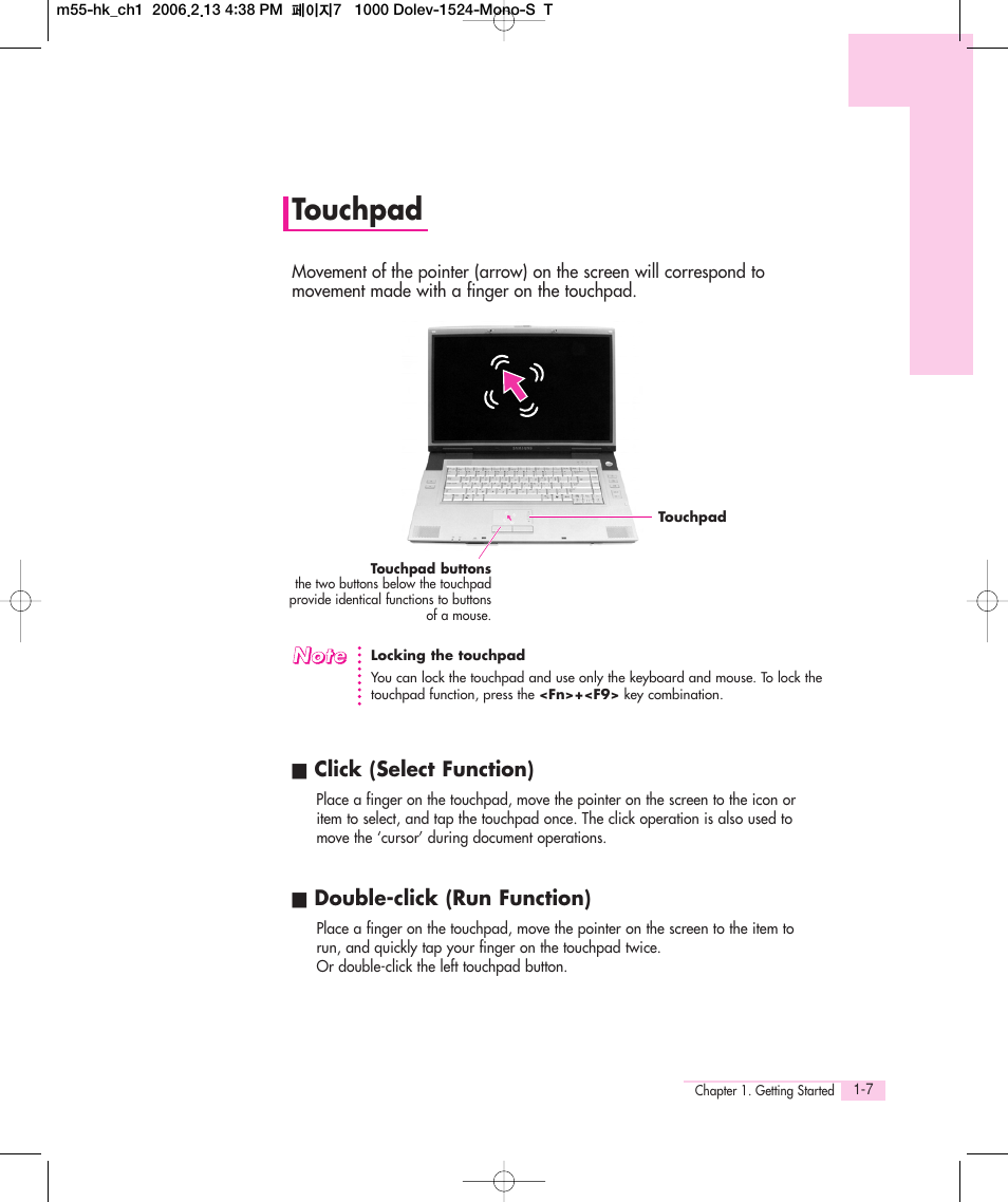 Touchpad | Samsung M55 User Manual | Page 11 / 161