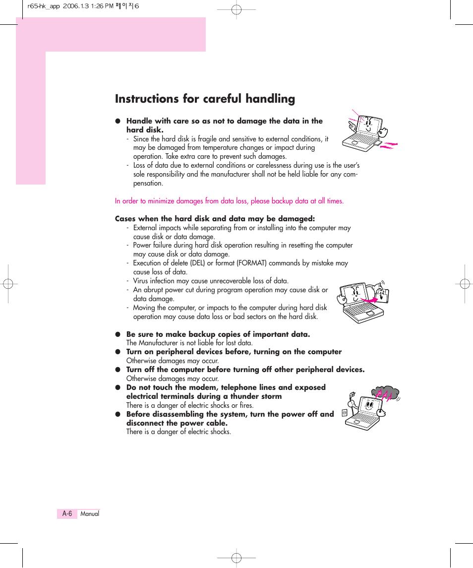 Instructions for careful handling | Samsung M55 User Manual | Page 158 / 161