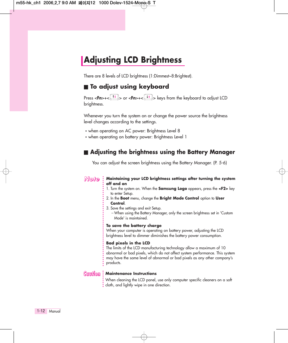 Adjusting lcd brightness | Samsung M55 User Manual | Page 16 / 161