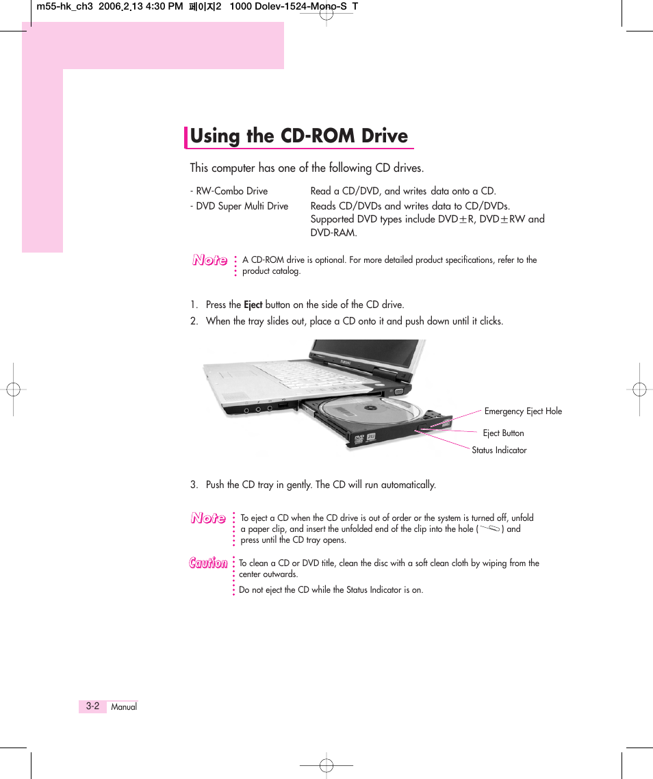 Using the cd drive, Using the cd-rom drive | Samsung M55 User Manual | Page 30 / 161