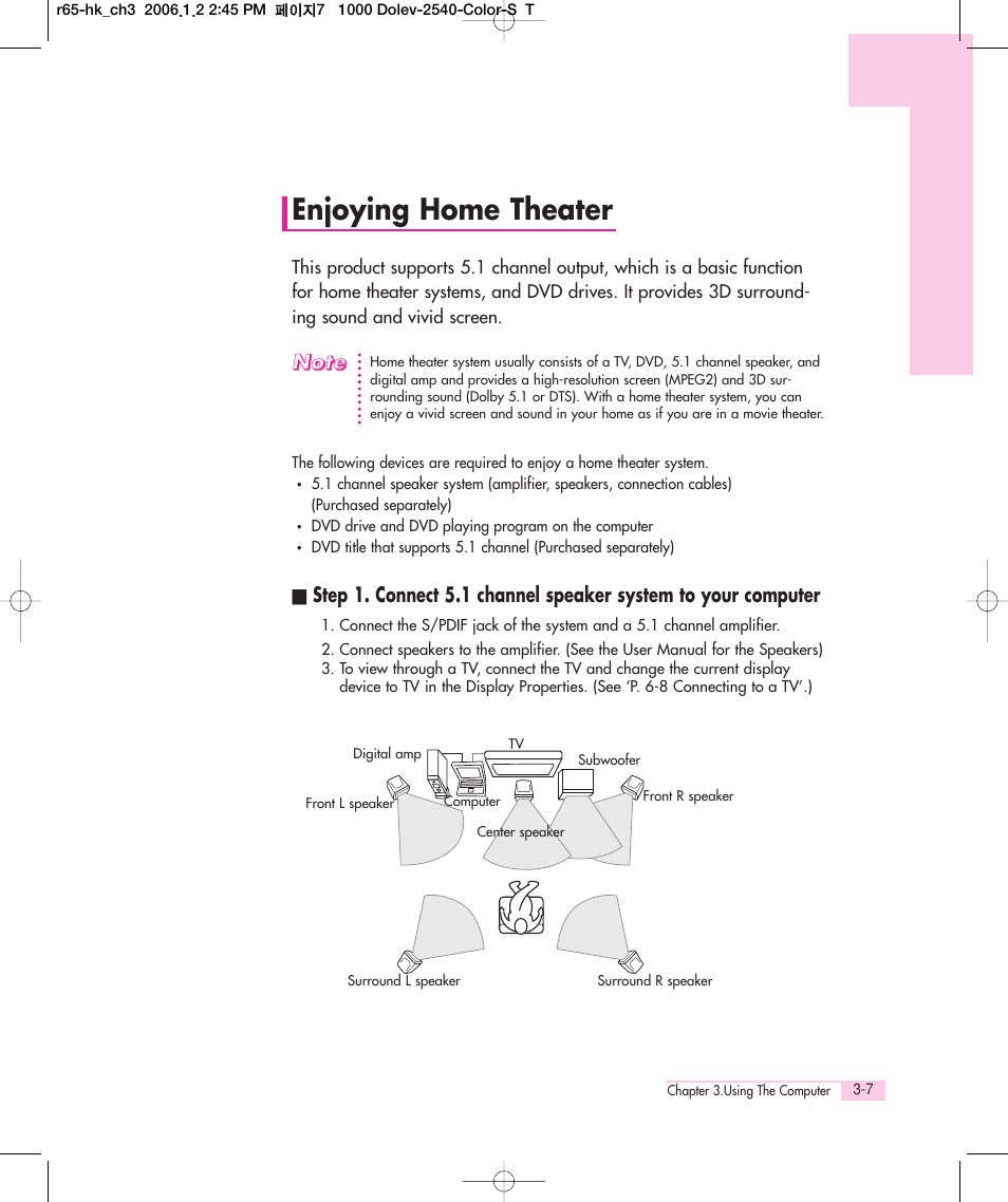 Enjoying home theater | Samsung M55 User Manual | Page 35 / 161