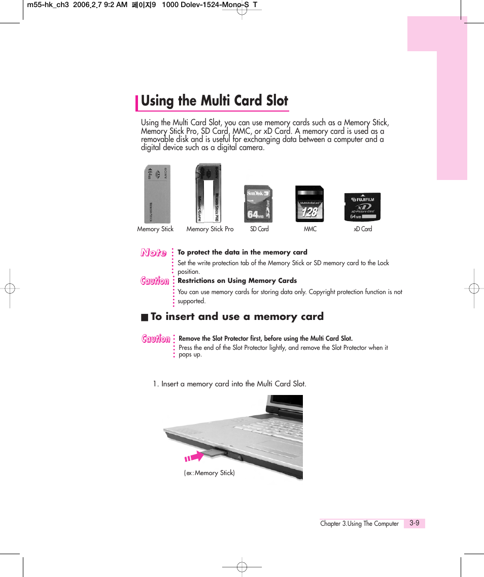 Using the multi card slot | Samsung M55 User Manual | Page 37 / 161