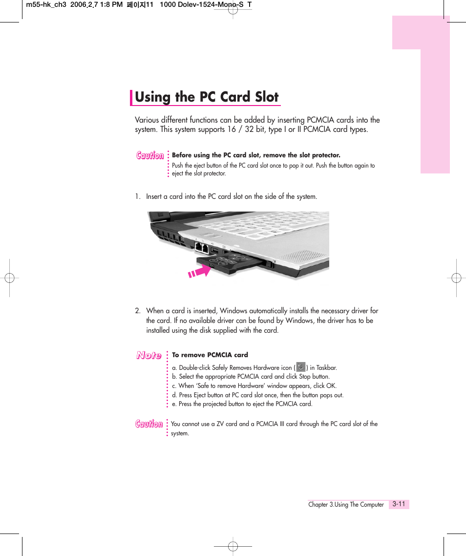 Using the pc card slot | Samsung M55 User Manual | Page 39 / 161