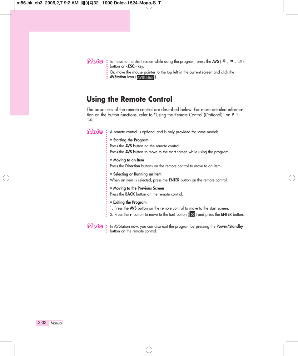Using the remote control | Samsung M55 User Manual | Page 60 / 161