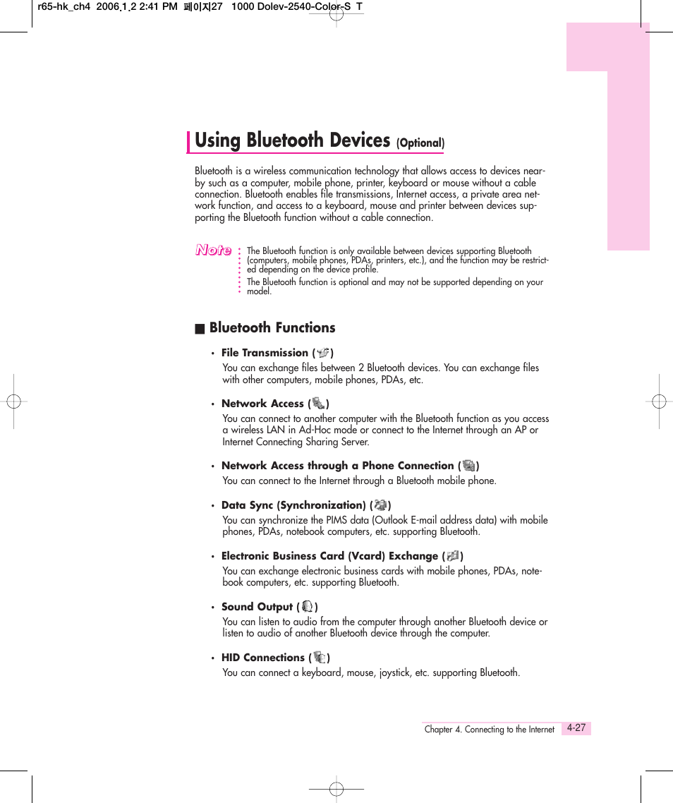 Using bluetooth devices, Bluetooth functions | Samsung M55 User Manual | Page 93 / 161