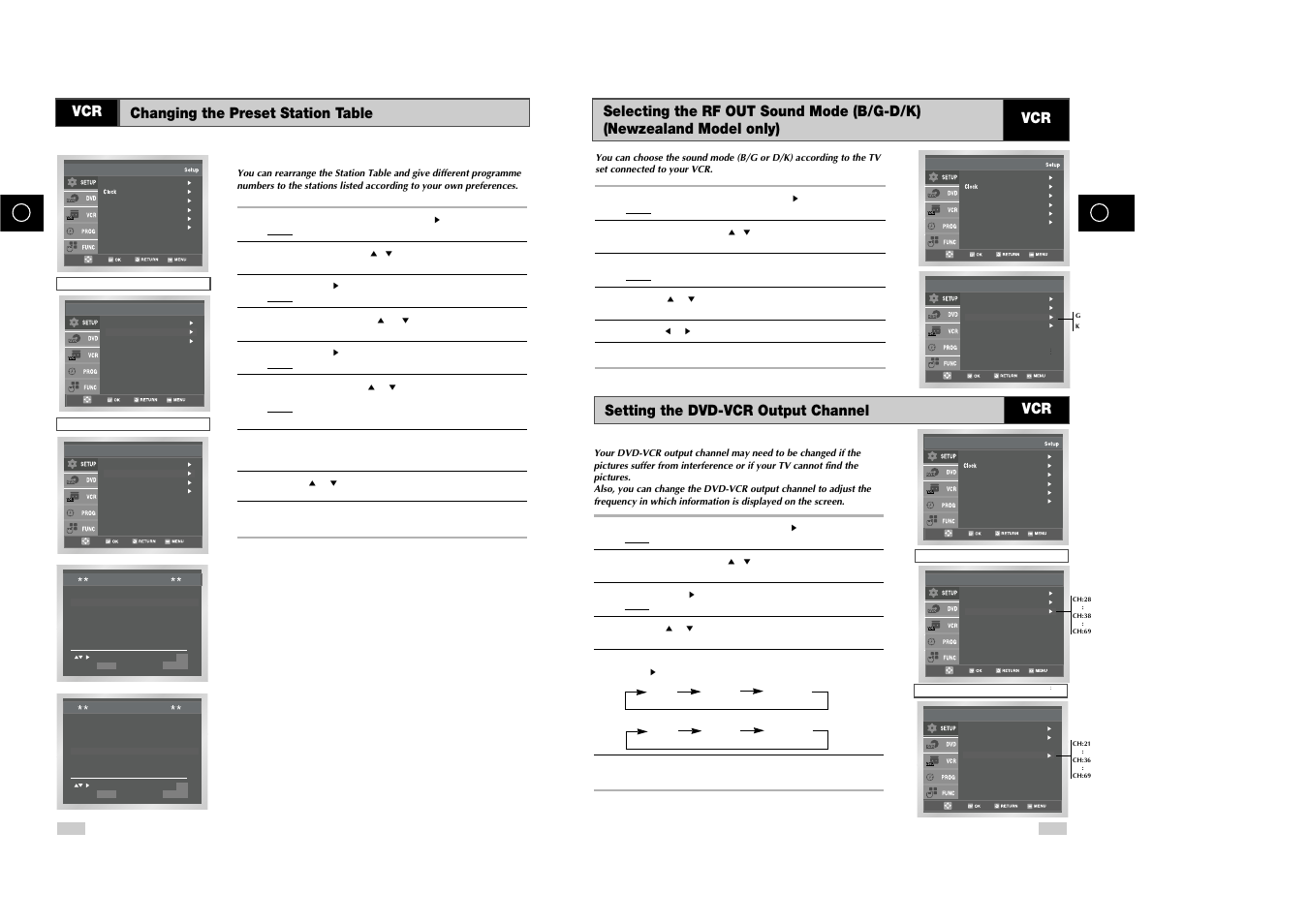 Vcr changing the preset station table vcr | Samsung DVD-V85 User Manual | Page 13 / 37