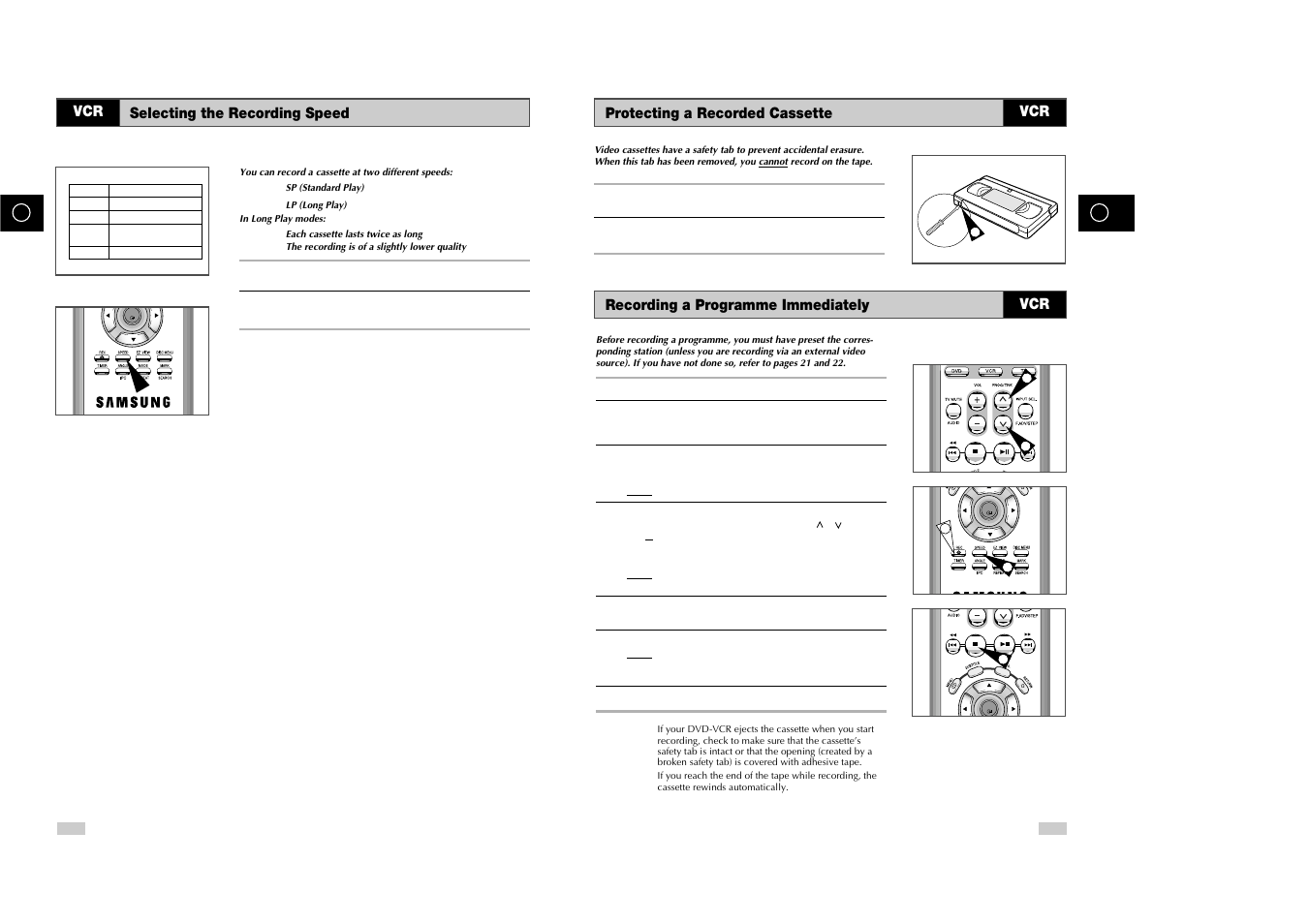 Selecting the recording speed vcr | Samsung DVD-V85 User Manual | Page 17 / 37