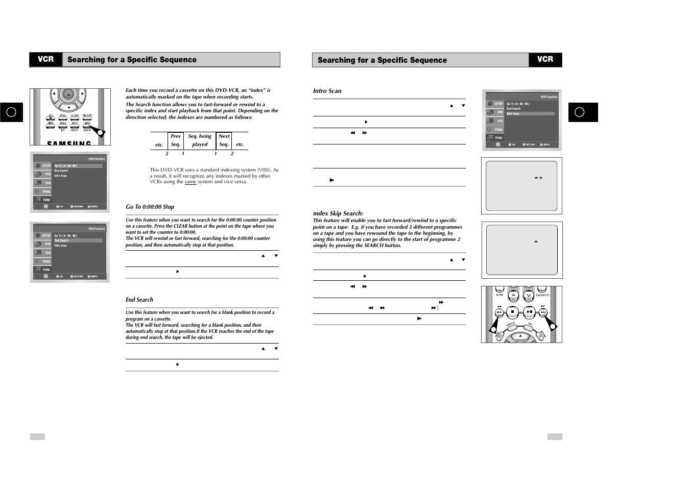 Searching for a specific sequence | Samsung DVD-V85 User Manual | Page 22 / 37