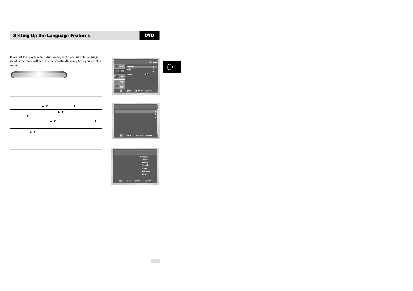 Setting up the language features dvd | Samsung DVD-V85 User Manual | Page 26 / 37