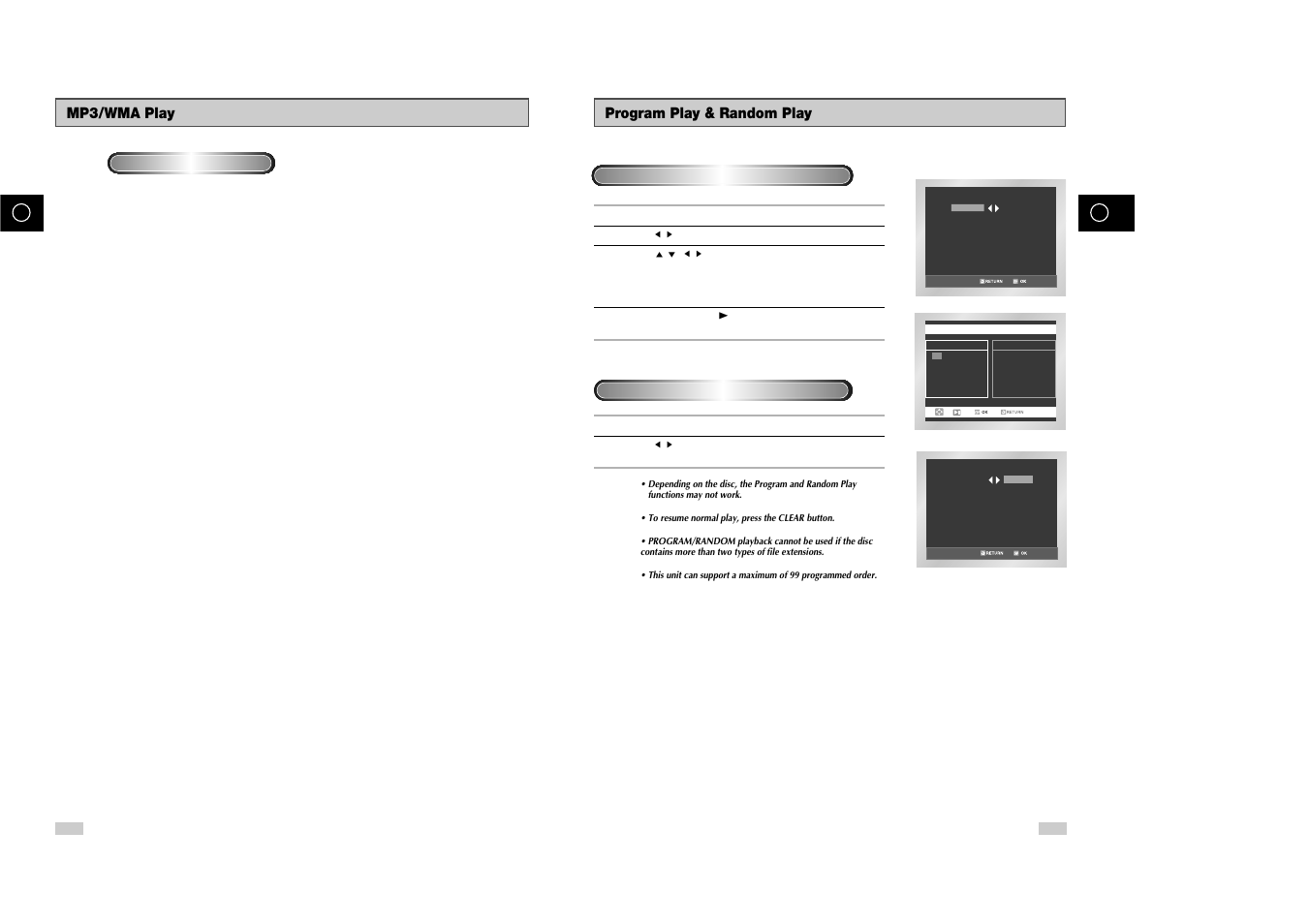 Program play & random play, Mp3/wma play | Samsung DVD-V85 User Manual | Page 34 / 37