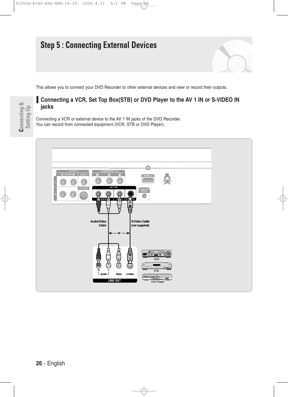 Step 5 : connecting external devices | Samsung DVD-R145 User Manual | Page 26 / 111