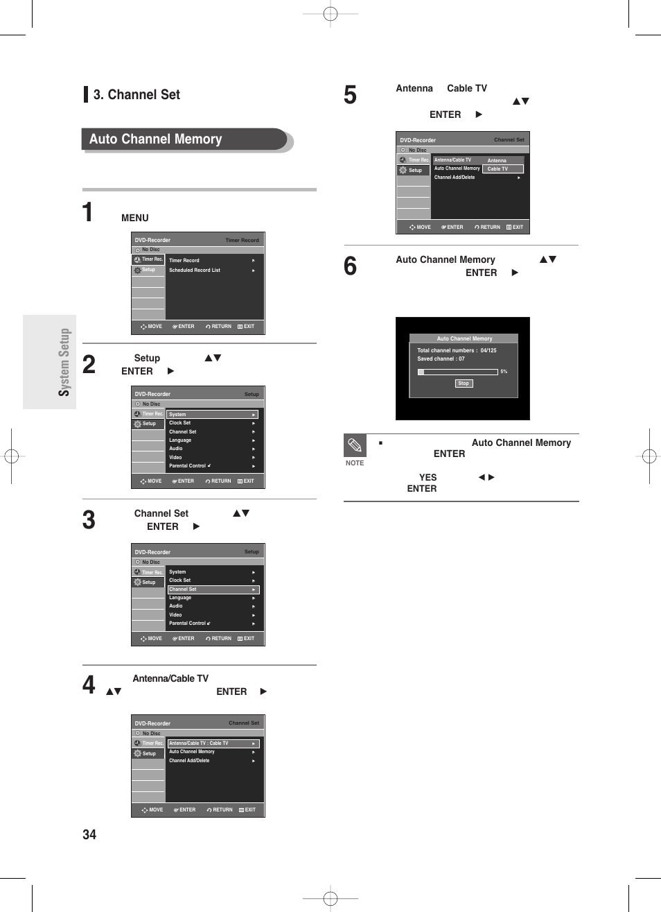 Channel set, 34 - english s ystem setup | Samsung DVD-R145 User Manual | Page 34 / 111