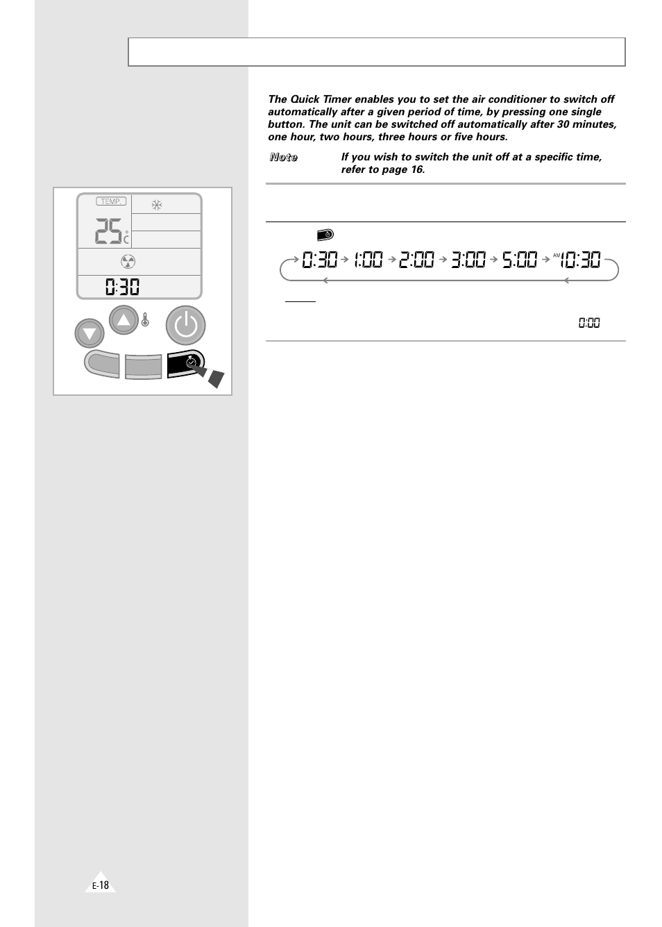 Setting the quick timer | Samsung AQT18A1(A2)QE/B User Manual | Page 18 / 26