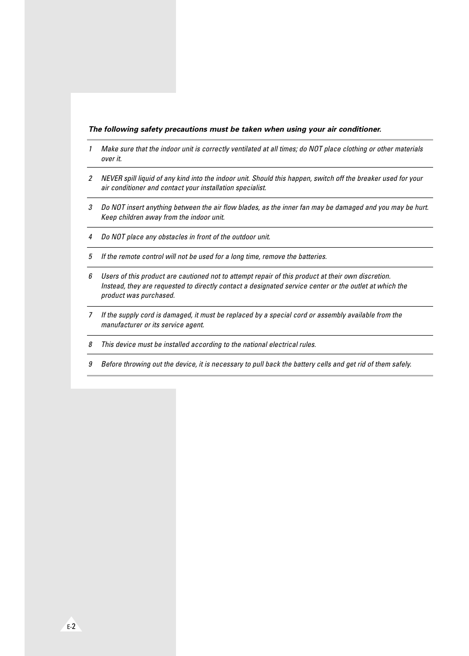 Safety precautions | Samsung AQT18A1(A2)QE/B User Manual | Page 2 / 26