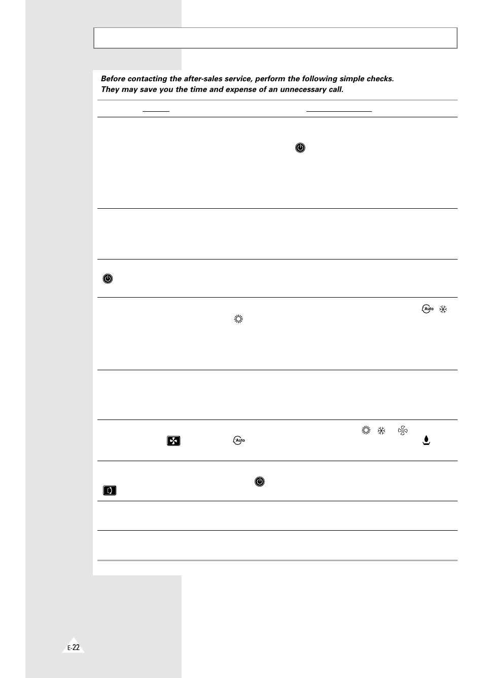 Solving common problems | Samsung AQT18A1(A2)QE/B User Manual | Page 22 / 26