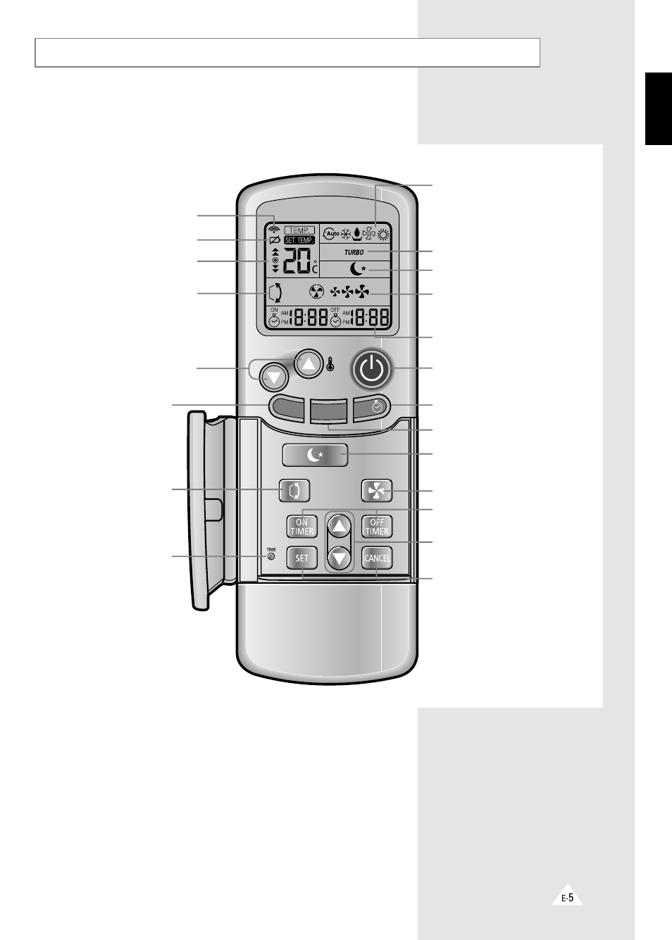 Remote control - buttons and display | Samsung AQT18A1(A2)QE/B User Manual | Page 5 / 26