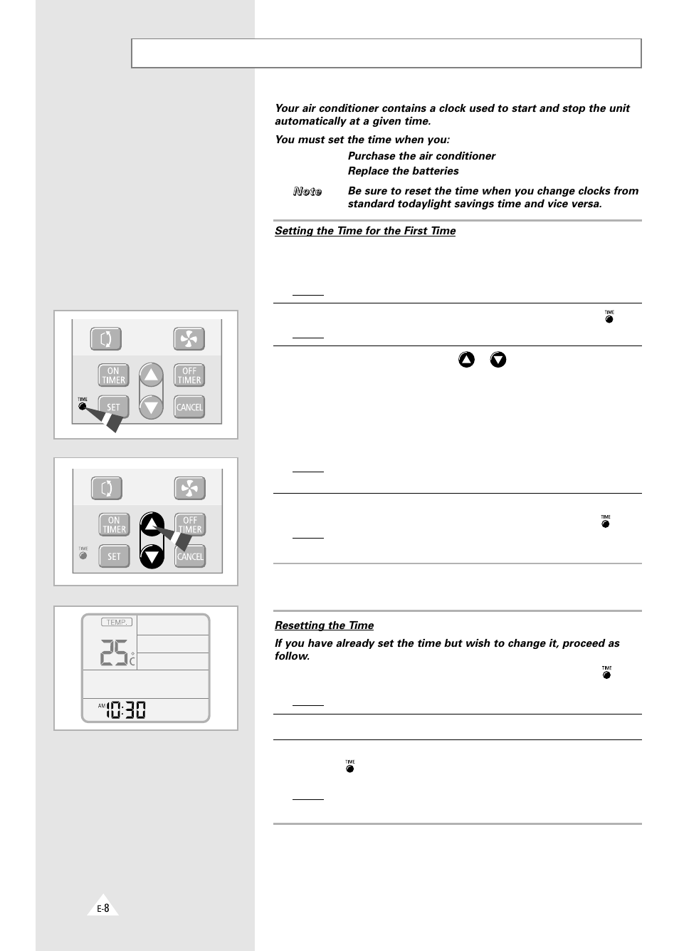 Setting the time | Samsung AQT18A1(A2)QE/B User Manual | Page 8 / 26