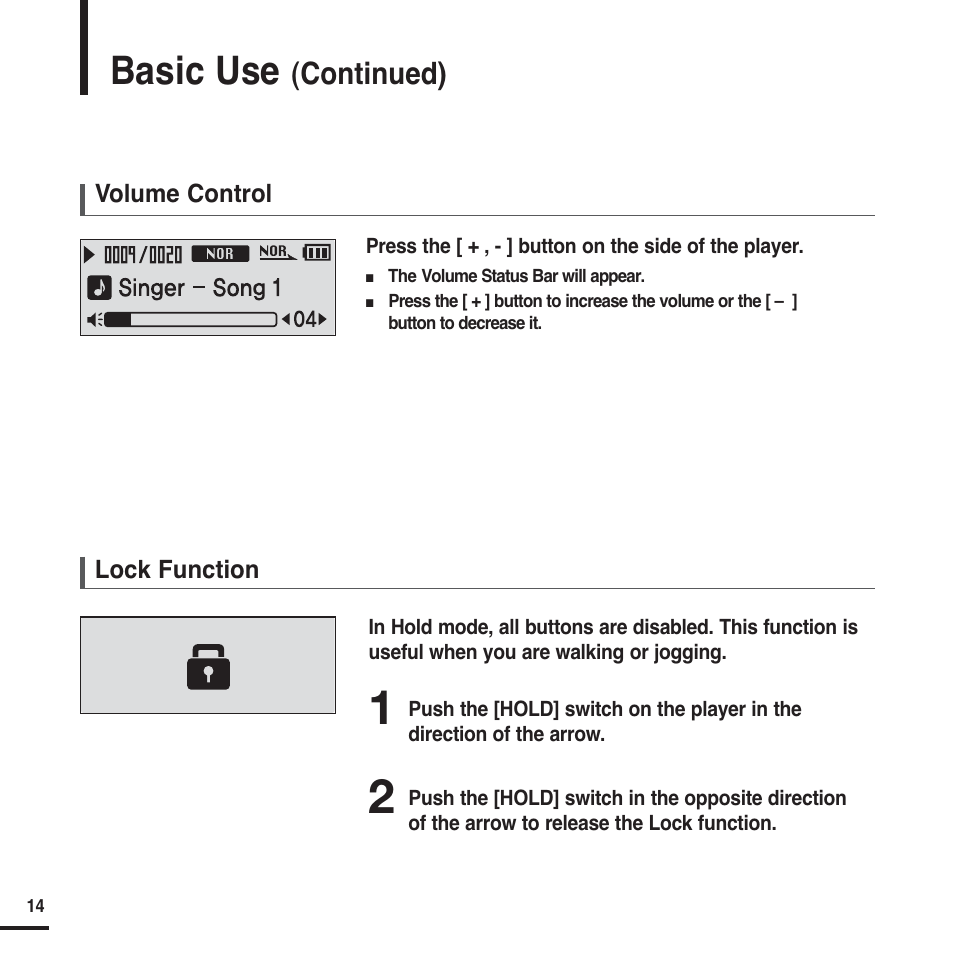 Basic use, Continued) | Samsung YP-F2 User Manual | Page 14 / 62