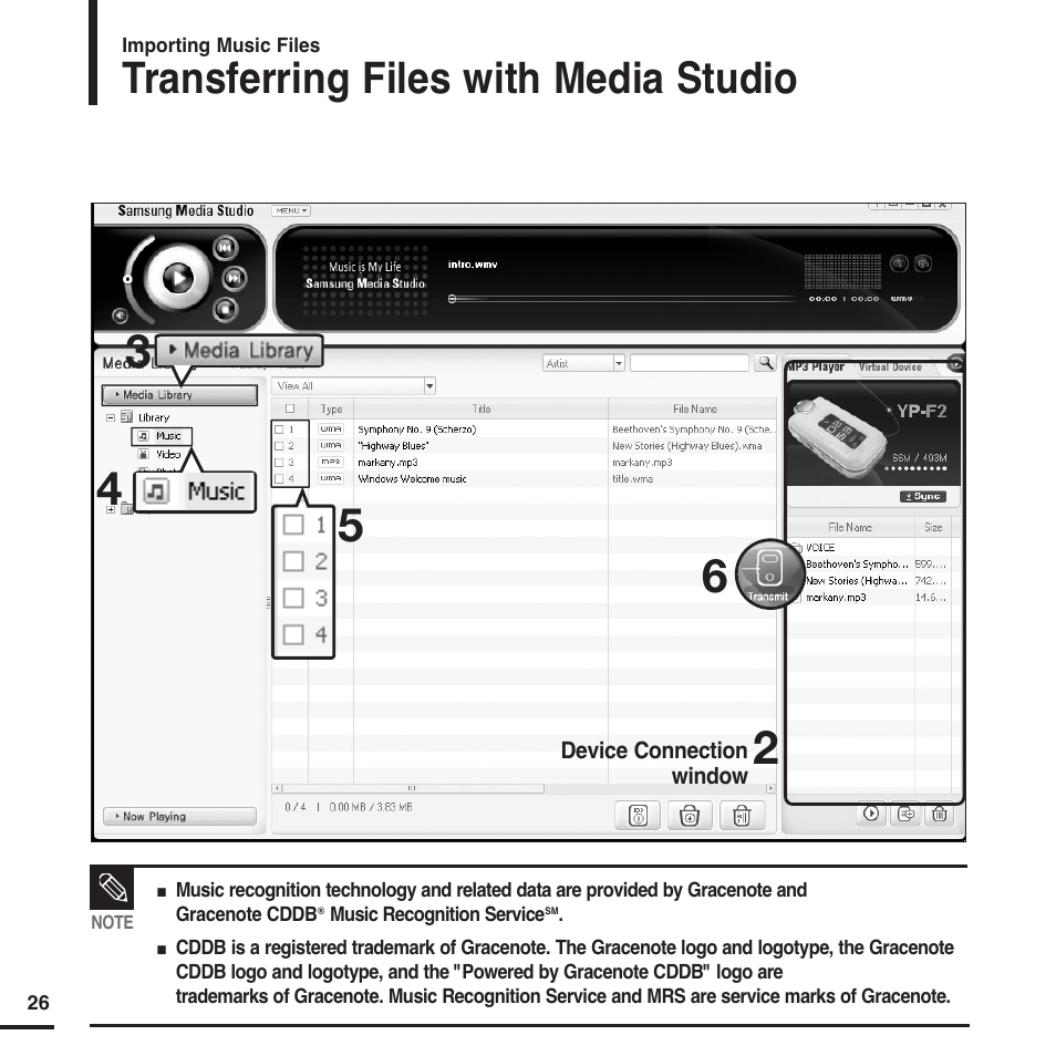 Transferring files with media studio | Samsung YP-F2 User Manual | Page 26 / 62