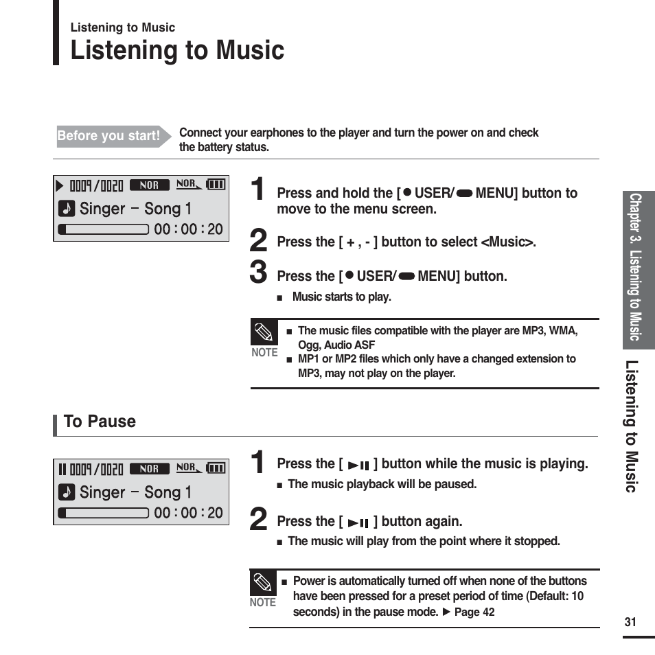 Listening to music | Samsung YP-F2 User Manual | Page 31 / 62