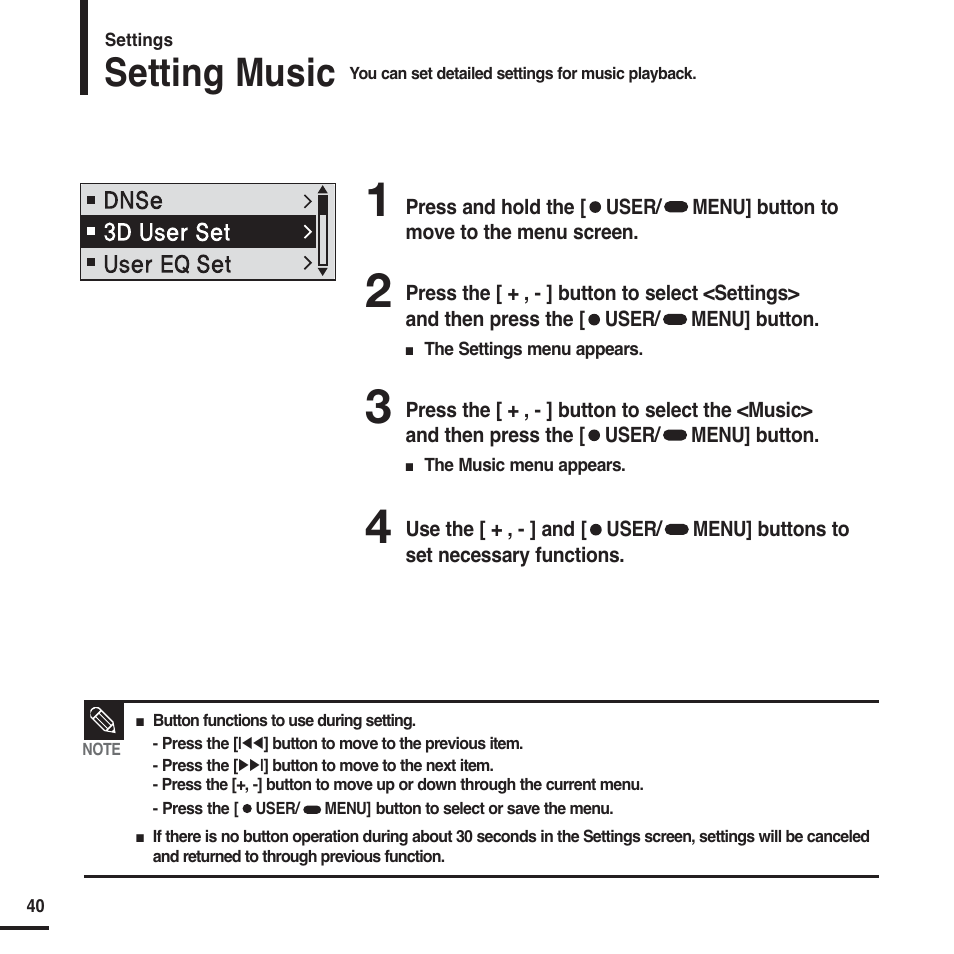 Setting music | Samsung YP-F2 User Manual | Page 40 / 62