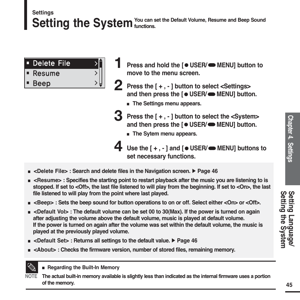 Setting the system | Samsung YP-F2 User Manual | Page 45 / 62
