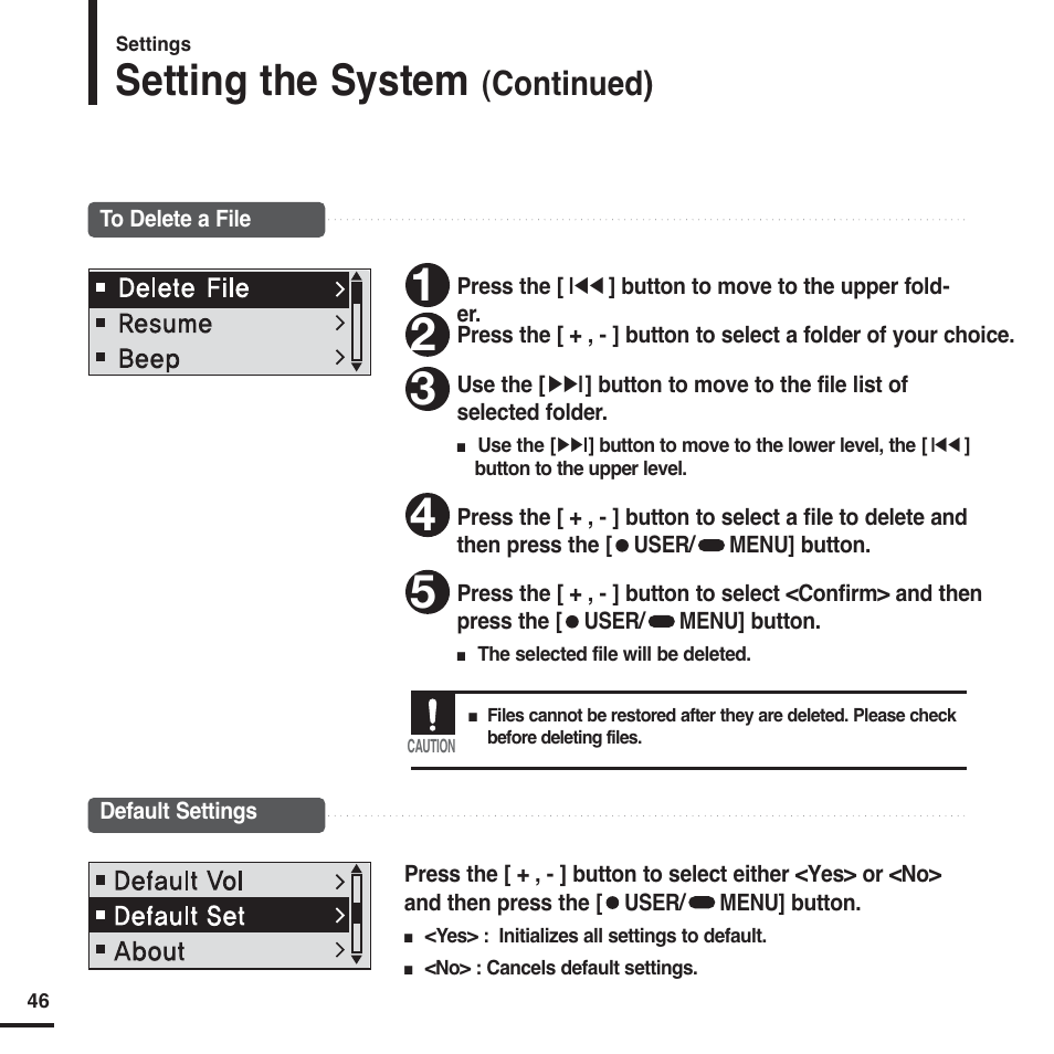 Setting the system, Continued) | Samsung YP-F2 User Manual | Page 46 / 62