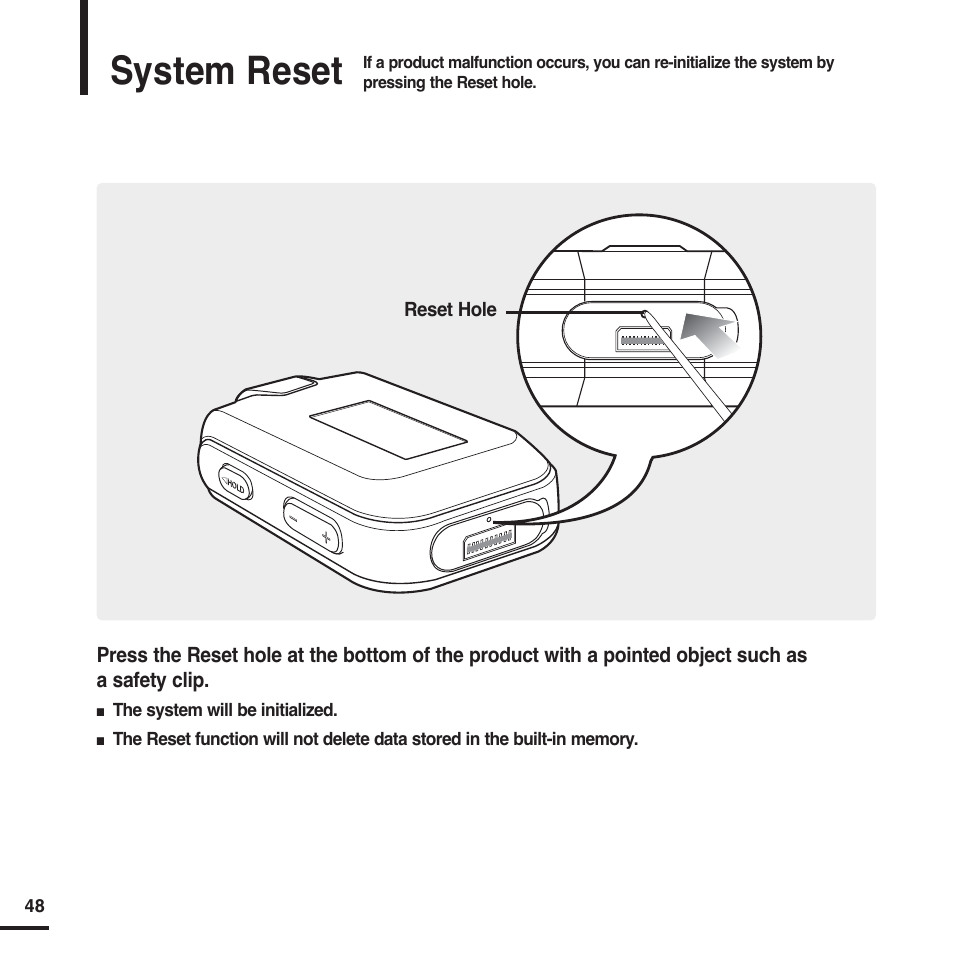 System reset | Samsung YP-F2 User Manual | Page 48 / 62