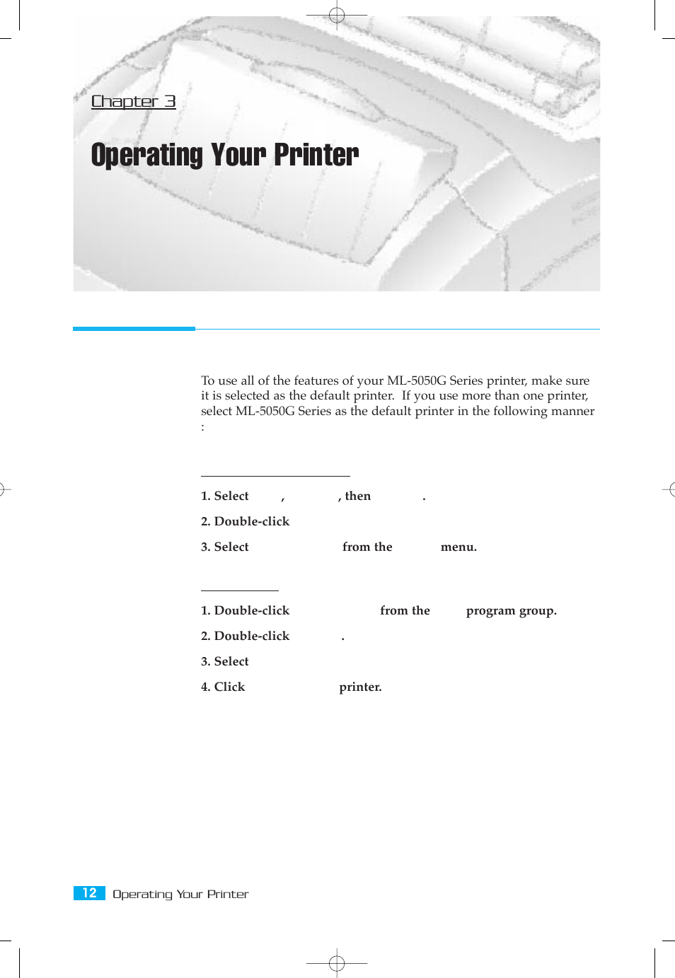 Operating your printer, Selecting your printer, Chapter 3 | Samsung ML-5050G User Manual | Page 17 / 39