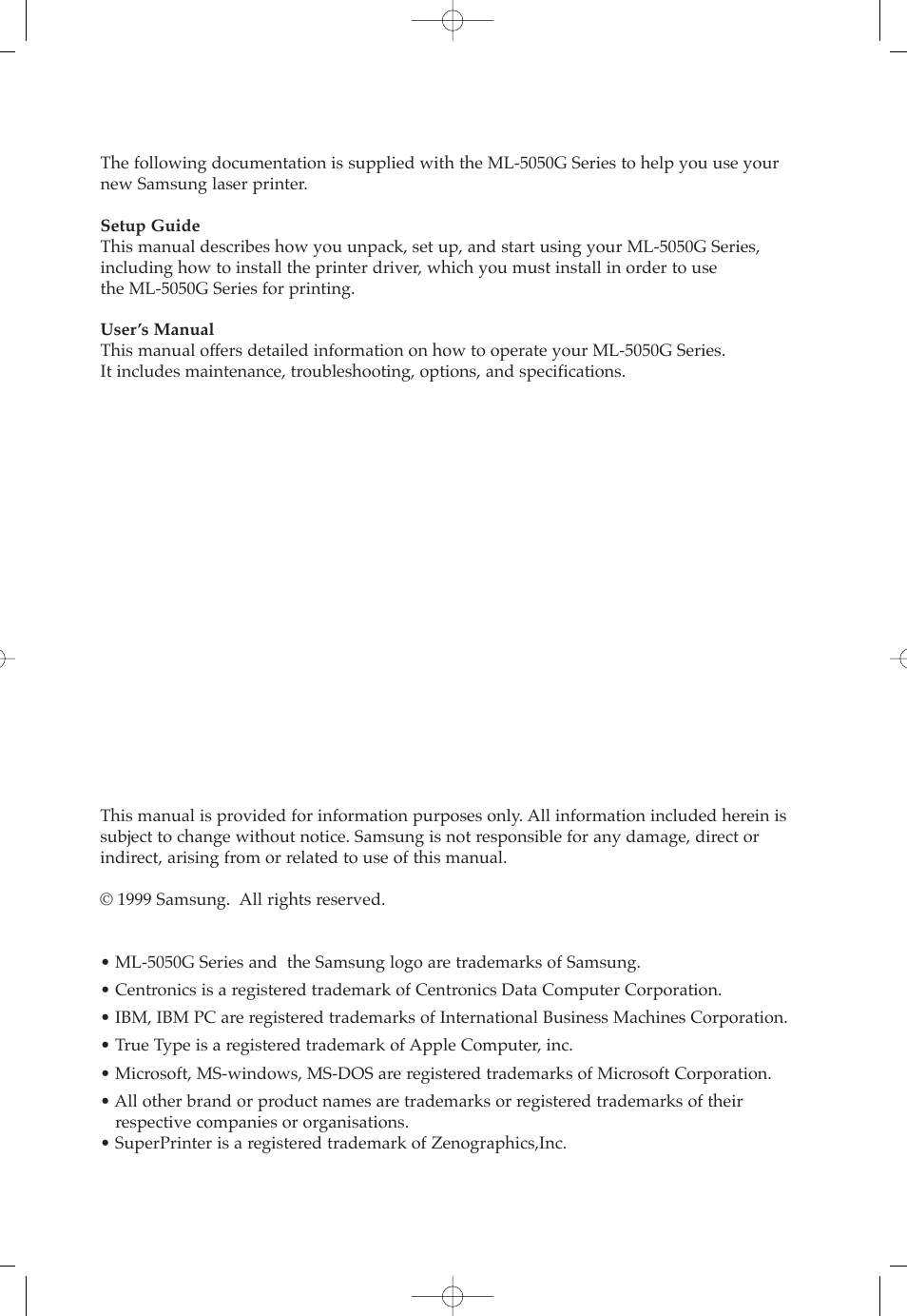 Samsung ML-5050G User Manual | Page 2 / 39
