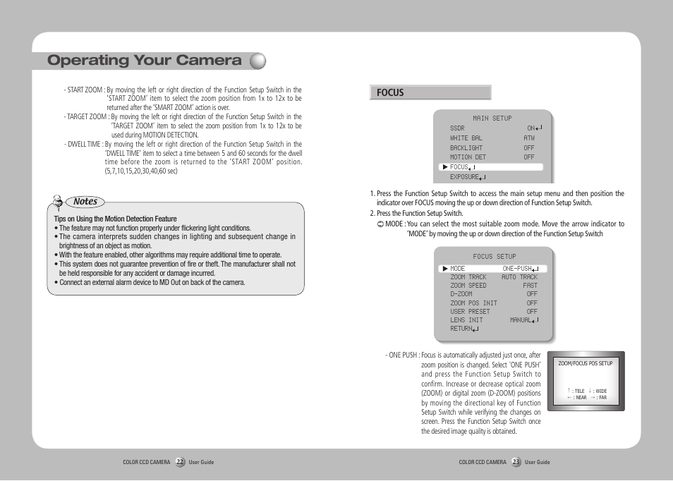 Operating your camera, Focus | Samsung SCO-2120R User Manual | Page 12 / 25