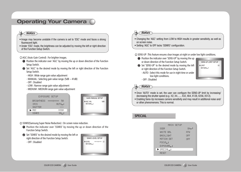 Operating your camera, Special | Samsung SCO-2120R User Manual | Page 16 / 25