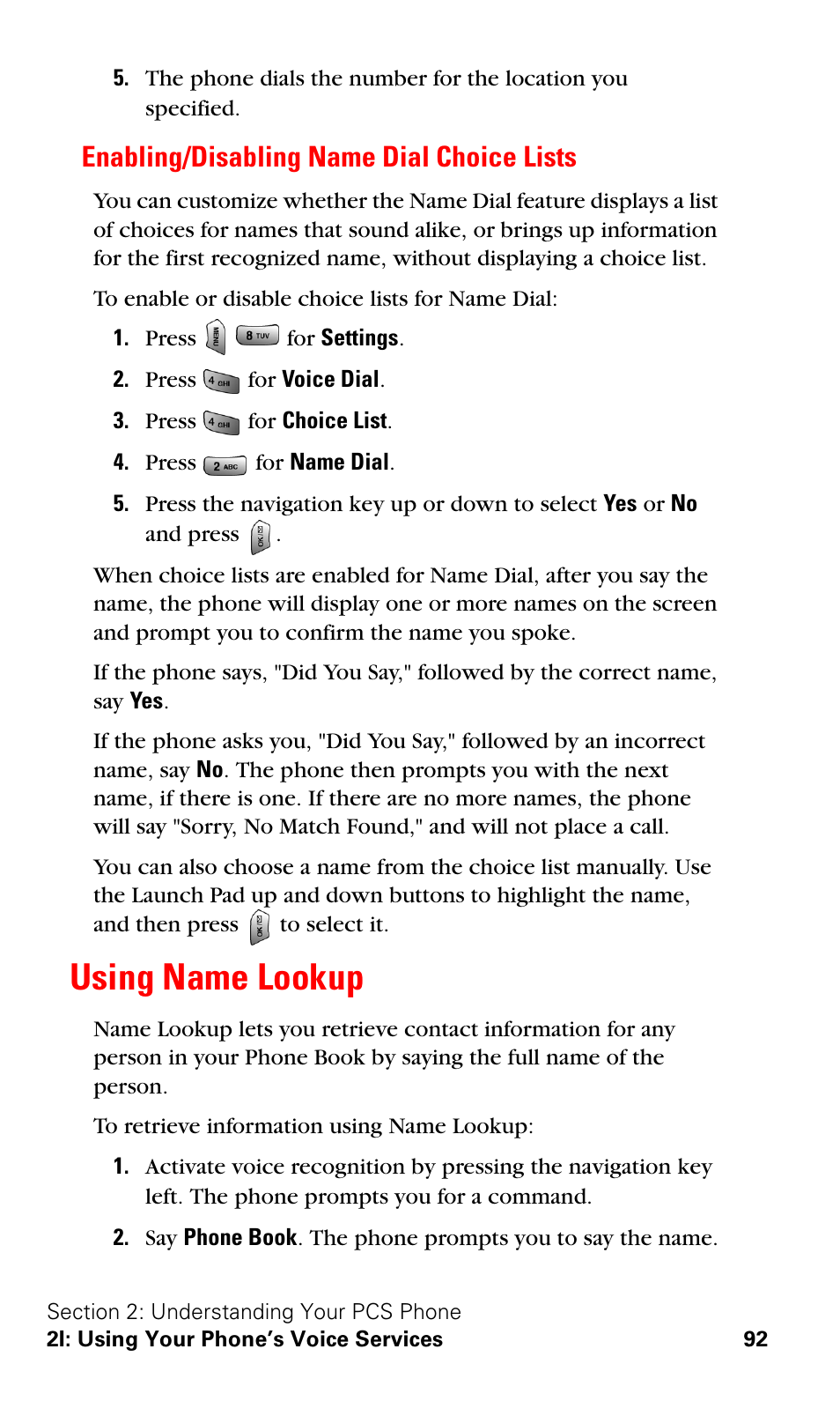Enabling/disabling name dial choice lists, Using name lookup | Samsung VGA1000 User Manual | Page 100 / 182