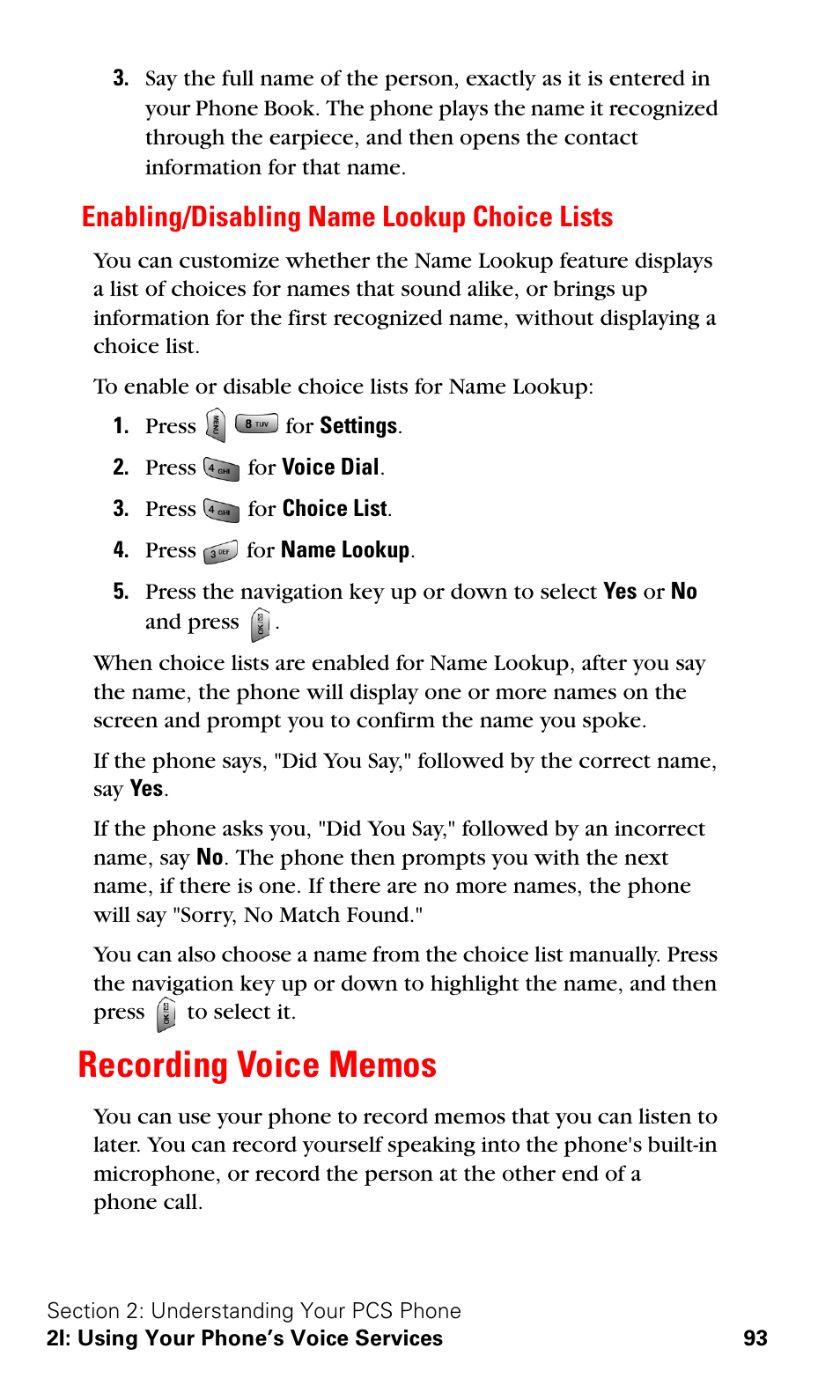 Enabling/disabling name lookup choice lists, Recording voice memos | Samsung VGA1000 User Manual | Page 101 / 182