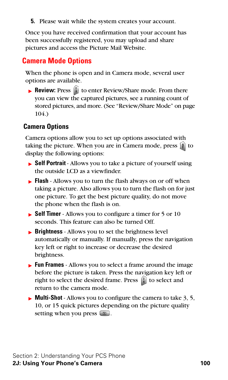 Camera mode options, Camera options | Samsung VGA1000 User Manual | Page 108 / 182