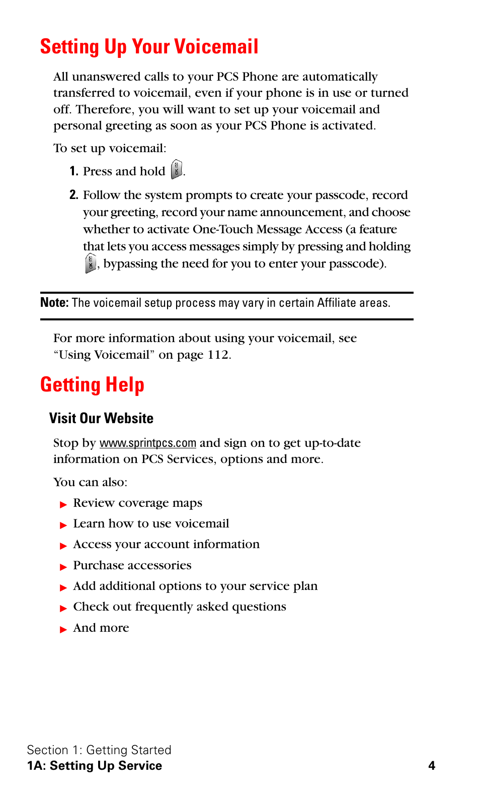 Setting up your voicemail, Getting help, Setting up your voicemail getting help | Visit our website | Samsung VGA1000 User Manual | Page 12 / 182