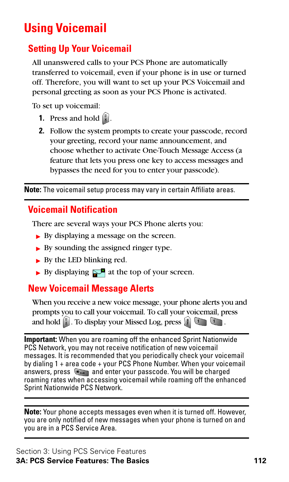 Using voicemail, Setting up your voicemail, Voicemail notification | New voicemail message alerts | Samsung VGA1000 User Manual | Page 120 / 182