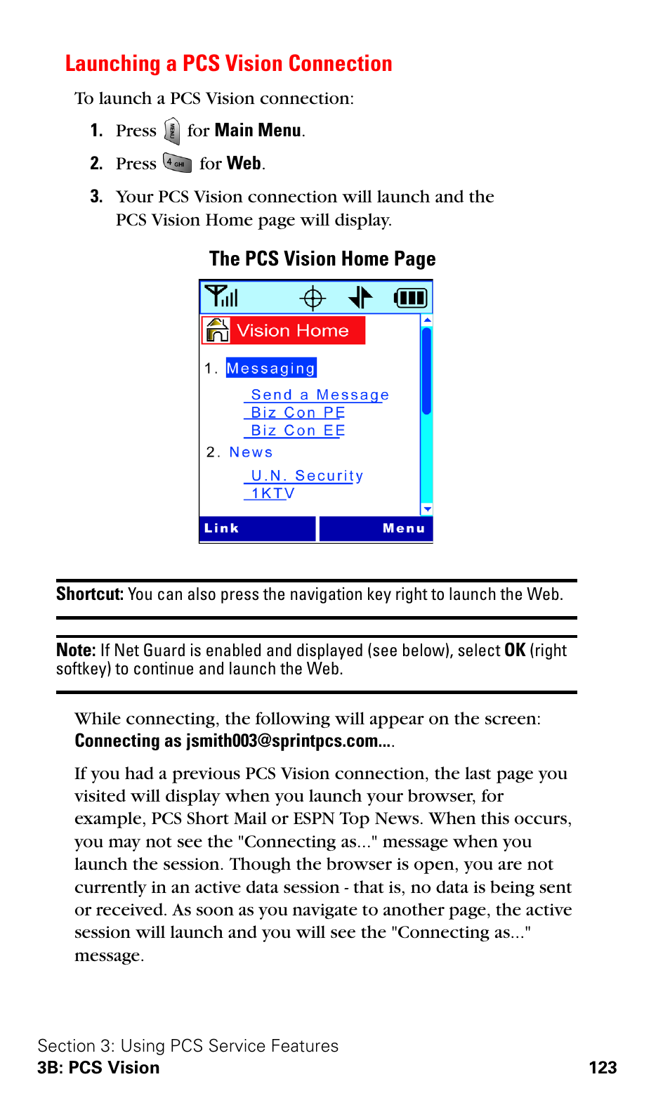 Launching a pcs vision connection | Samsung VGA1000 User Manual | Page 131 / 182