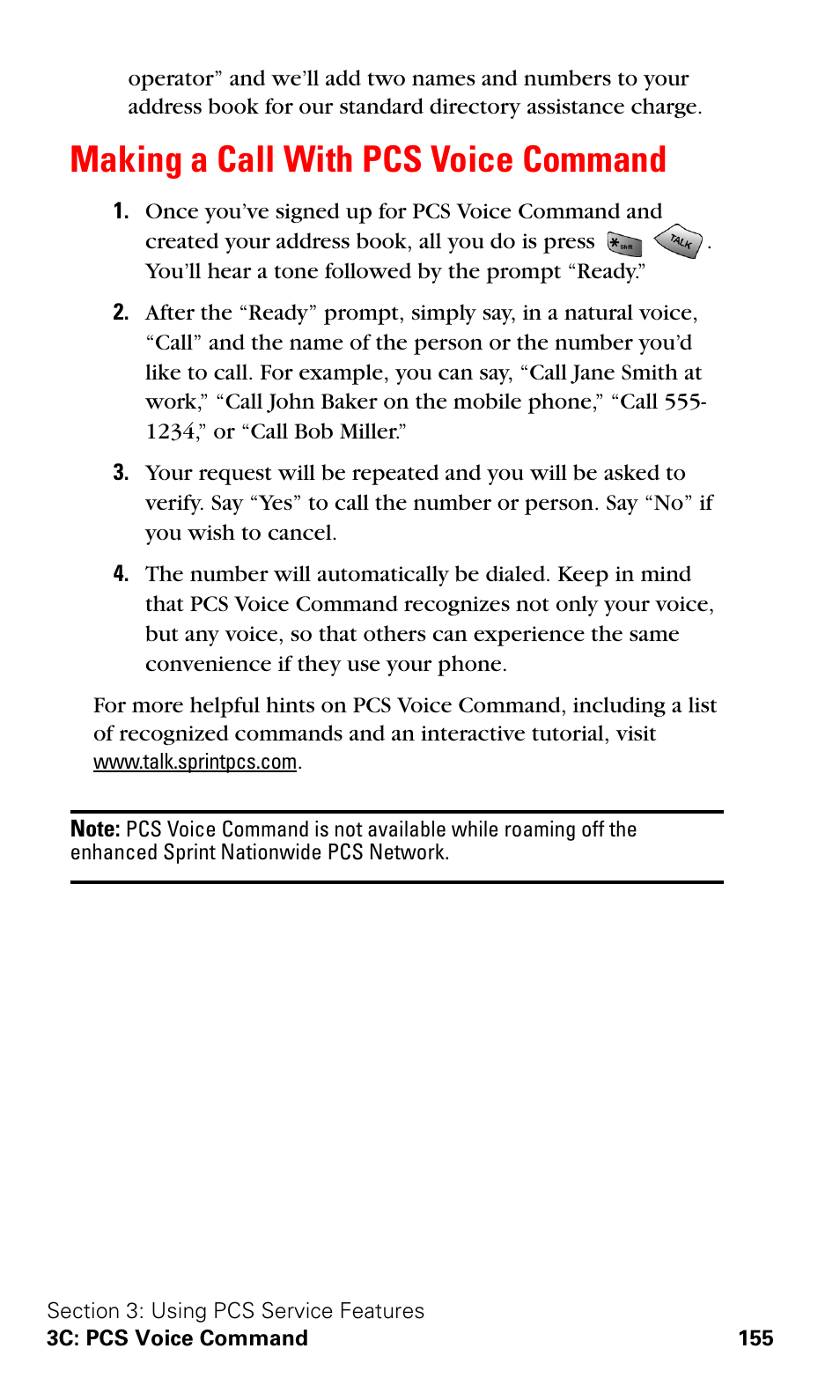 Making a call with pcs voice command | Samsung VGA1000 User Manual | Page 163 / 182