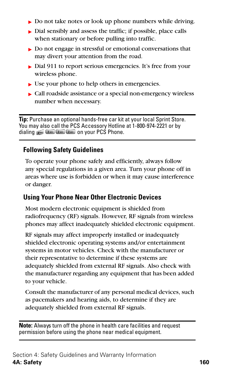 Following safety guidelines, Using your phone near other electronic devices | Samsung VGA1000 User Manual | Page 168 / 182