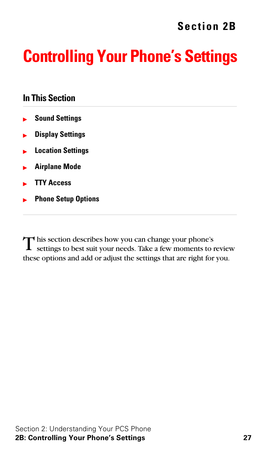 Controlling your phone’s settings, 2b. controlling your phone’s settings | Samsung VGA1000 User Manual | Page 35 / 182