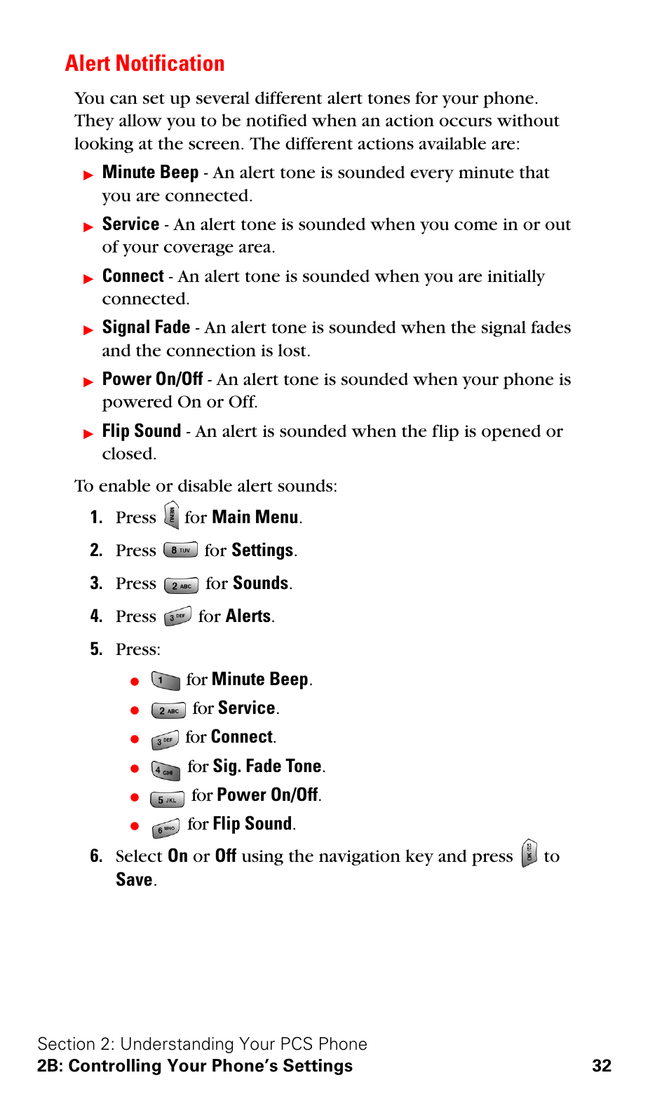 Alert notification, For minute beep, For service | For connect, For sig. fade tone, For power on/off | Samsung VGA1000 User Manual | Page 40 / 182