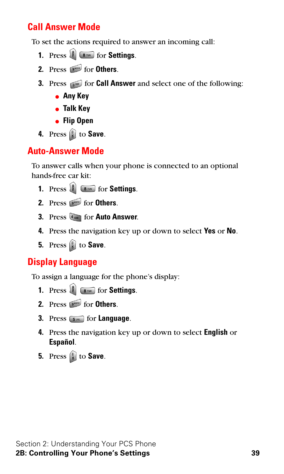 Call answer mode, Auto-answer mode, Display language | Call answer mode auto-answer mode display language | Samsung VGA1000 User Manual | Page 47 / 182