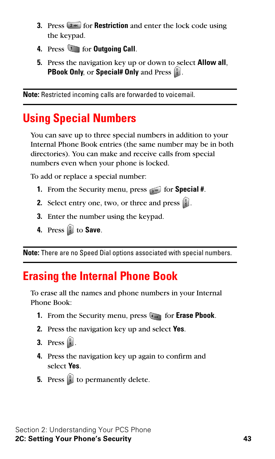 Using special numbers, Erasing the internal phone book | Samsung VGA1000 User Manual | Page 51 / 182