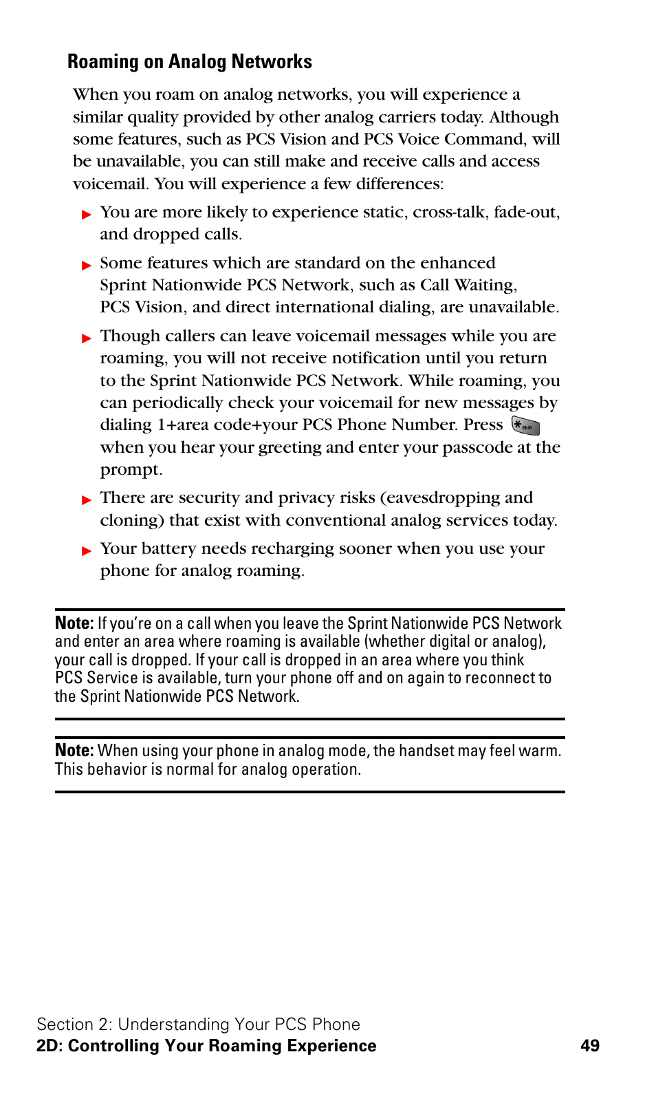Roaming on analog networks | Samsung VGA1000 User Manual | Page 57 / 182