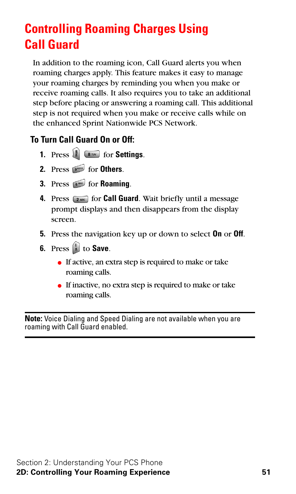 Controlling roaming charges using call guard | Samsung VGA1000 User Manual | Page 59 / 182