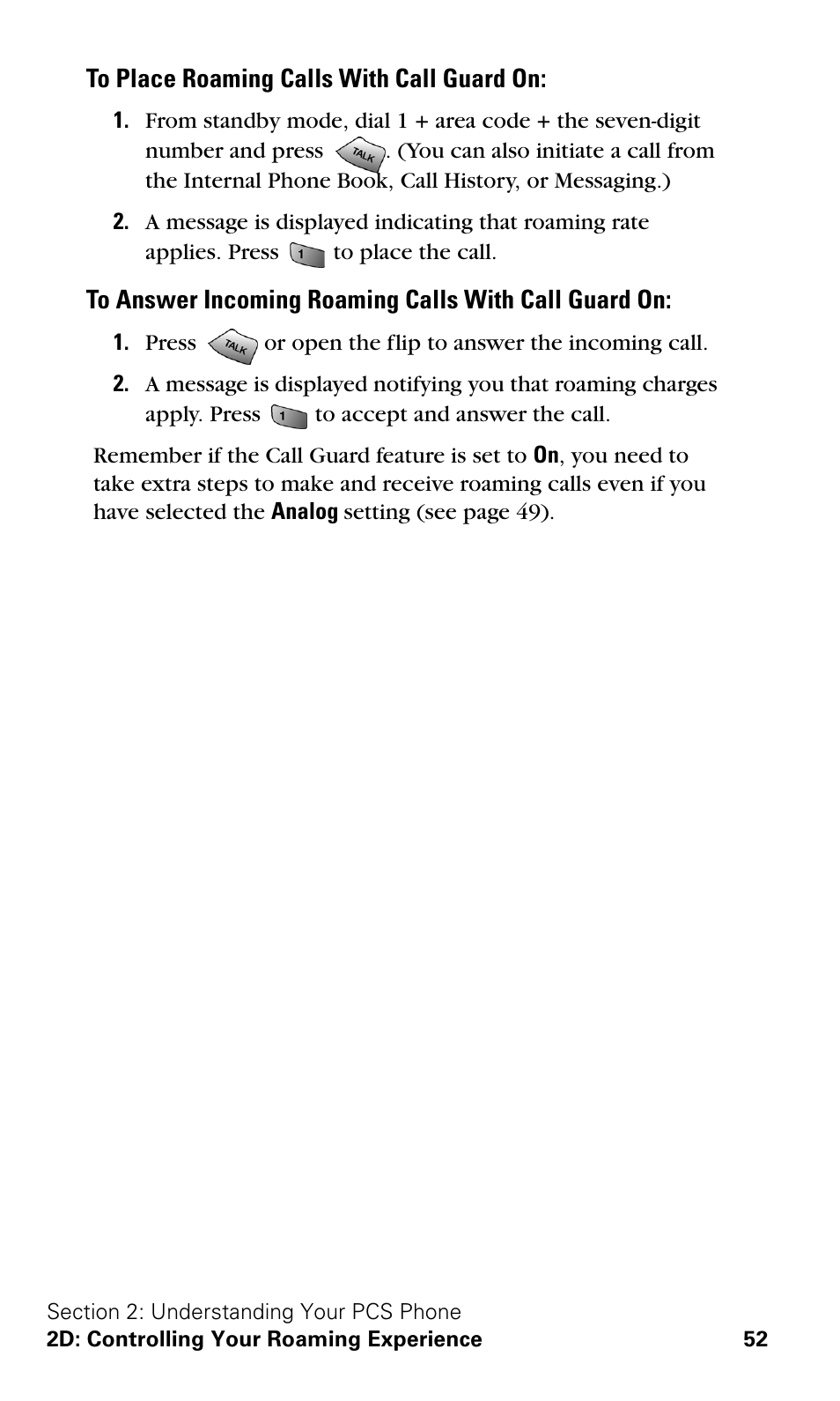 To place roaming calls with call | Samsung VGA1000 User Manual | Page 60 / 182