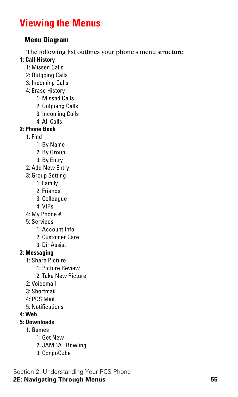 Viewing the menus, Menu diagram | Samsung VGA1000 User Manual | Page 63 / 182