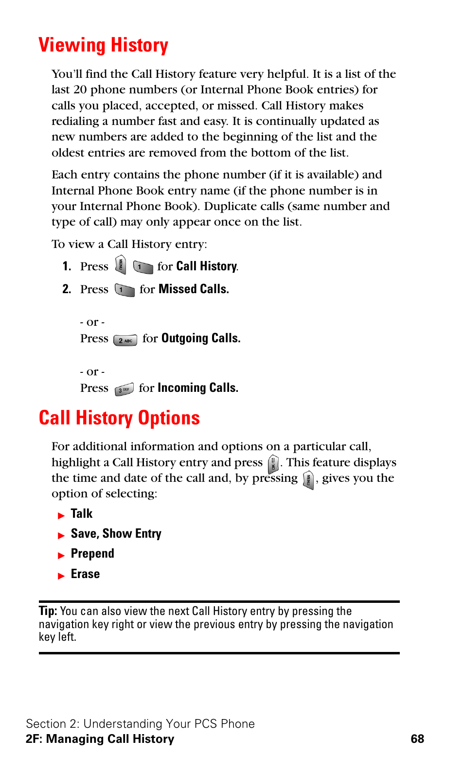 Viewing history, Call history options, Viewing history call history options | Samsung VGA1000 User Manual | Page 76 / 182